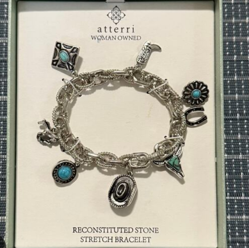 Silver Charm Bracelet with Turquoise Accents - Picture 3 of 3